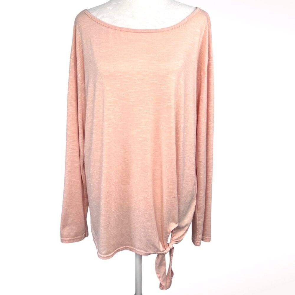 Pink Long Sleeve Top Scoop Neck Tie Hem Relaxed Fit Size Large